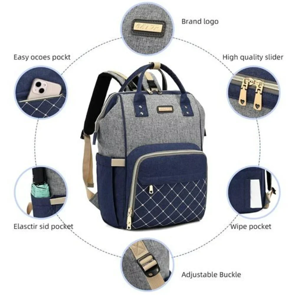 Diaper Bag Backpack Waterproof Baby Bag with Insulated Pockets Stroller Straps